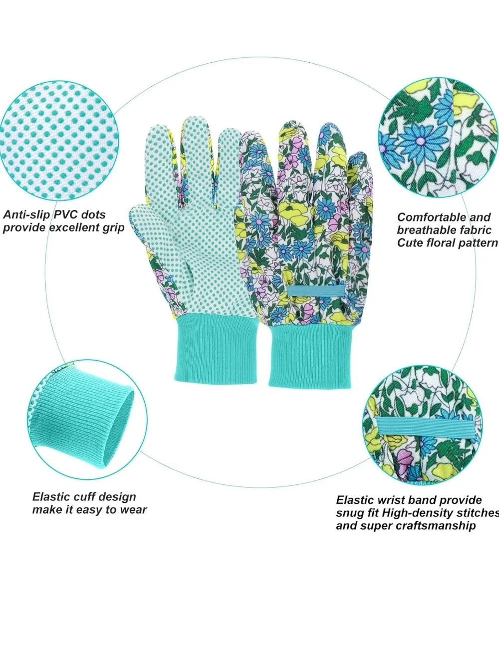 Women's Medium JUMPHIGH Floral Garden Gloves (Set of 4)